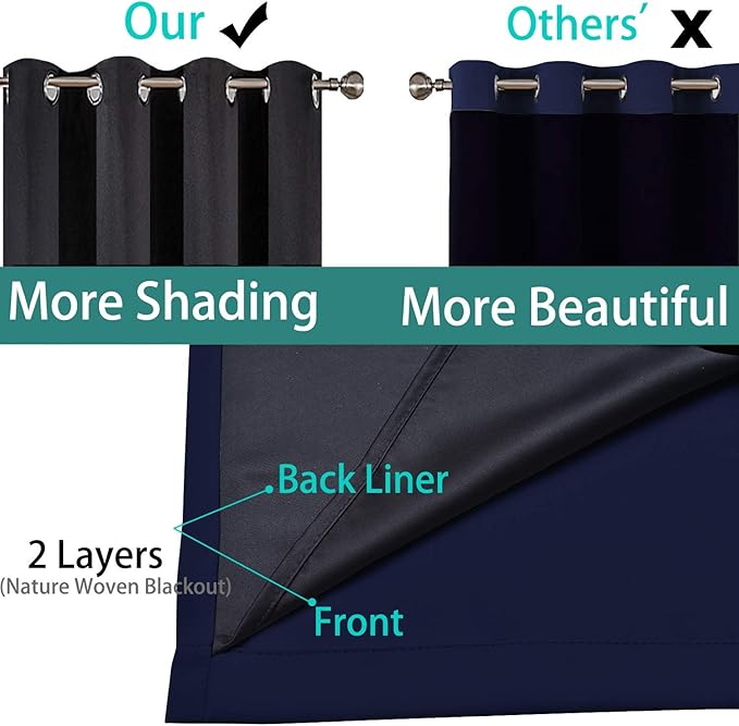 Yakamok 100% Blackout Curtains Energy Saving Thermal Insulated 2 Thick Layers