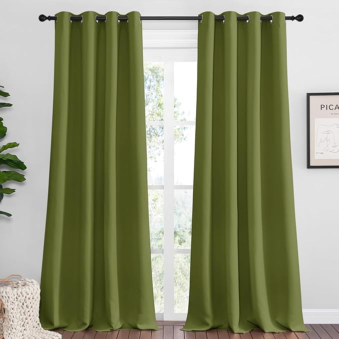 NICETOWN Olive Green Blackout Curtains 120 inches Length