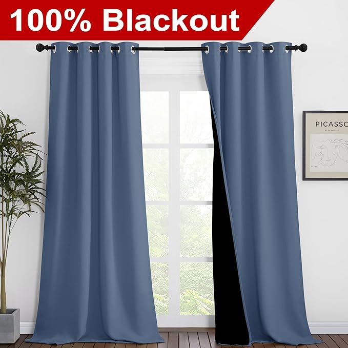 NICETOWN Insulated 100% Blackout Curtains, Noise Reducing Performance Drapes