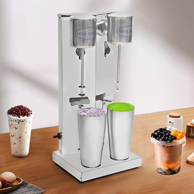 Milkshake Maker, Commercial Milk Shake Machine, Commercial Stainless Steel Milk Shaking Machine With Double Head Drink Mixer, With 2Pcs 65ml Cups