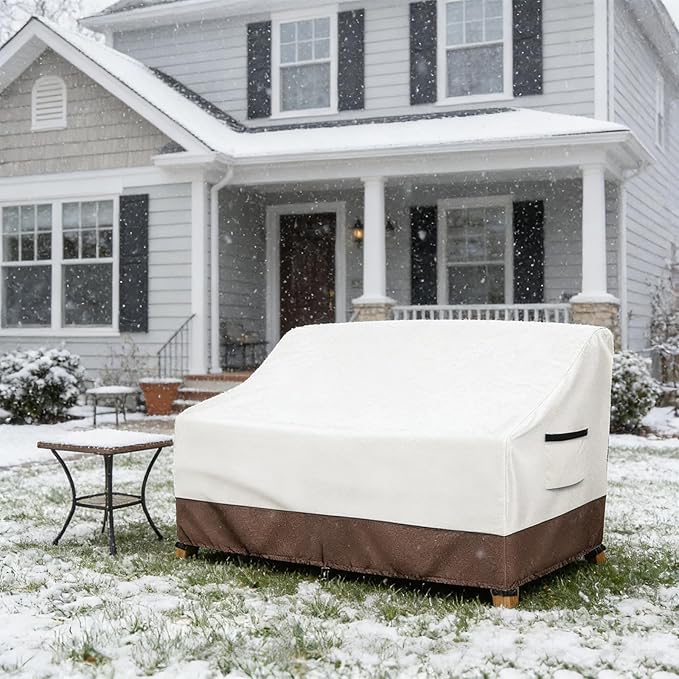 Waterproof Patio Sofa Cover, Heavy Duty 3-Seater Outdoor Couch Cover Size Up to 85W x 38D x 35H Inches, Lawn Patio Furniture Covers with Air Vent (Beige)
