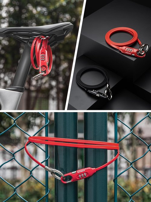 ROCKBROS 5FT Bike Lock Cable with Preset Combination Lightweight Versatile & Weatherproof Security Bike Lock Red
