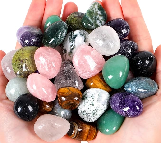 QINJIEJIE 0.9LBS/400G Polished Stones Tumbled Crystals Bulk Natural Colored Gemstones Irregular Chakra Quartz Rocks Set Decorative Landscape Stone for Vase Reiki Home Decor Energy Therapy Gifts