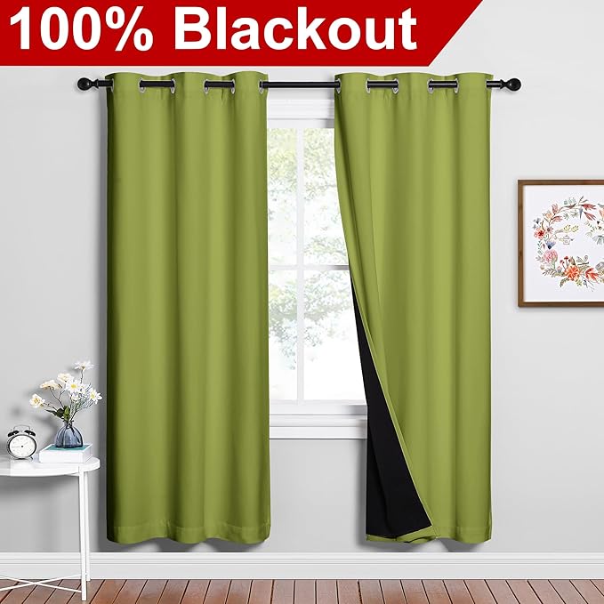NICETOWN Full Shade Curtain Panels, Fresh Green, Pair of Thermal Insulated &
