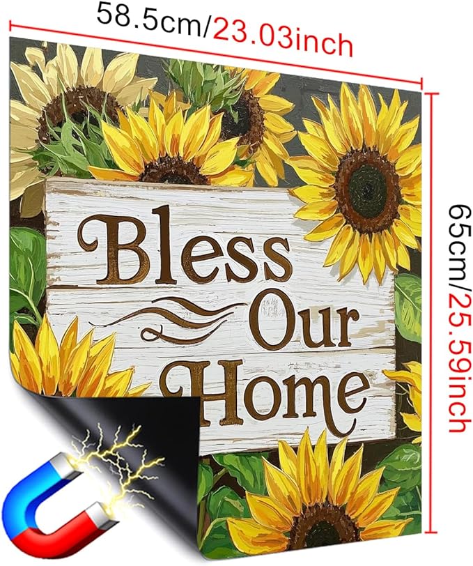Dishwasher Magnet Cover 23x26 in Dark Background Sunflower Design Bless Our Home Sign Dishwasher Cover for Kitchen Appliance Decoration Front Panel Sticker Rustic Art Skin Panel Home Decor
