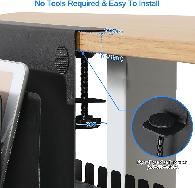 MAXECHO Desk Side Storage, Under Desk Laptop Mount, Table Side Hanging File Organizer, No Drill Clamp On Cable Management Tray, Laptop Holder with Magnetic Pen Holder for Office and Home, Load 22 Lbs