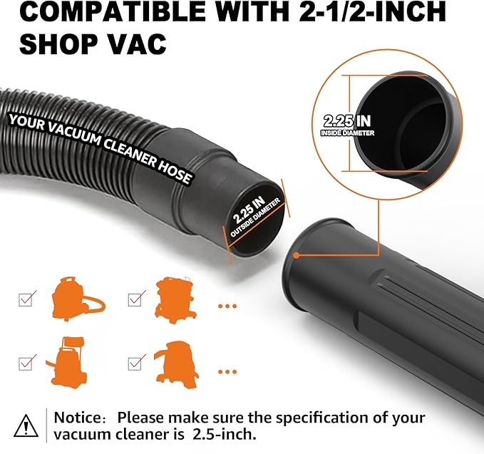 Sealegend Gutter Cleaning Tools for 2-1/2 in. Wet/Dry Vacuum Cleaner, Shop Vac Hose Attachments for Cleaning or Blowing Debris from Gutters Up to 4.8FT, 2-1/2 in. Shop Vac Accessories