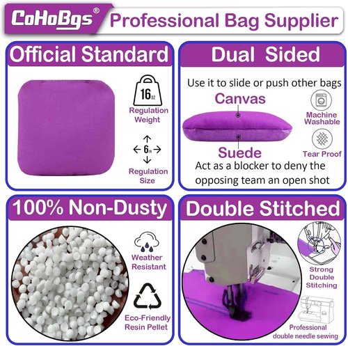 CoHoBgs Cornhole Bags Set - Professional Dual-Sided Slick & Stick Resin-Filled Bean Bags | Includes Carry Case