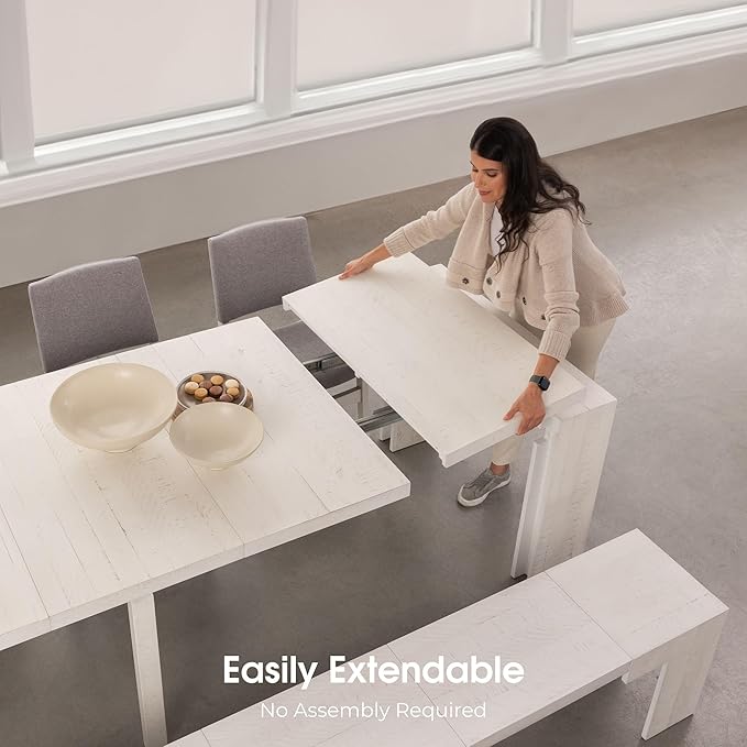 Transformer Table - Solid Wood Extendable Dining Table, Seats 2-12, Expandable Dining Room Table, Space-Saving Furniture, Kitchen and Dining Room Furniture (White, Table + Coffee Table)