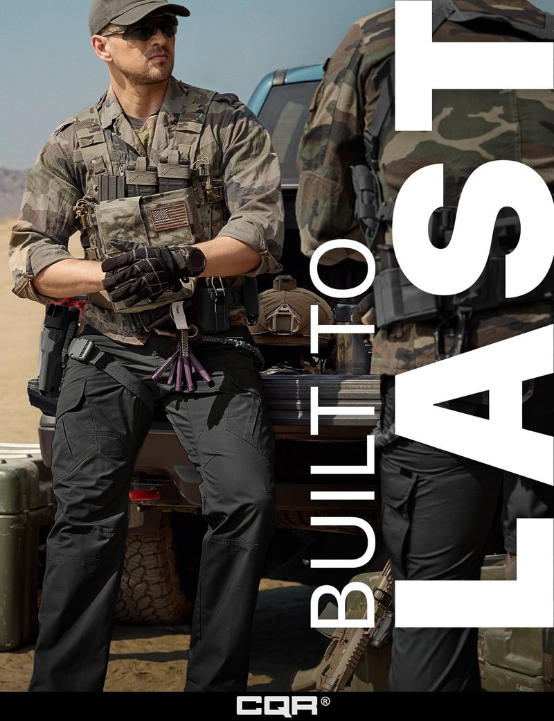 CQR Men's Tactical Pants, Water Resistant Ripstop Cargo Pants, Lightweight EDC Work Hiking, Outdoor Apparel, Duratex Mag Pocket Black, 34W x 30L