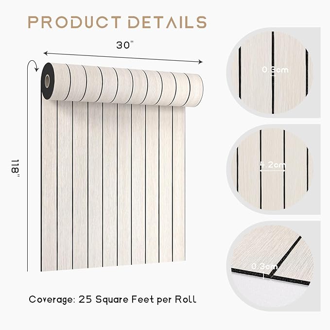 VEELIKE Wide White Oak Wood Slat Wall Panels Peel and Stick 3D Wood Panel