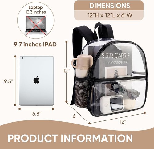 JOWURY Clear Backpack - Stadium Approved 12x6x12 | Waterproof PVC with Reinforced Straps for Events