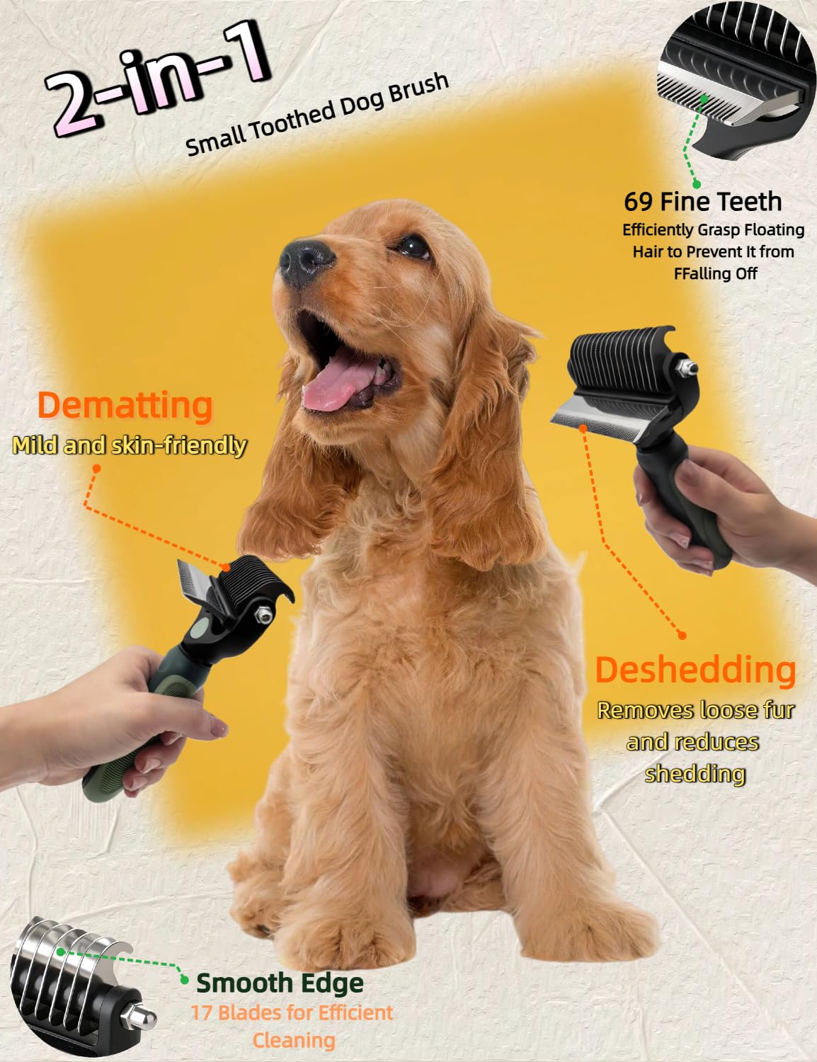 Skiennix 3-in-1 Deshedding Dog Brush - Grooming Tool with Undercoat Rake & Dematting Comb for Medium to Large Dogs - Peacock Green