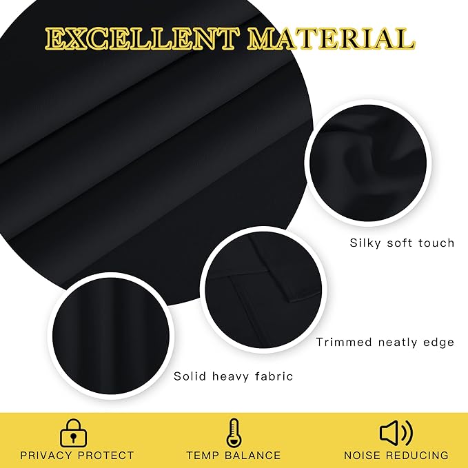 NICETOWN Black Blackout Curtain 78 inches Long
