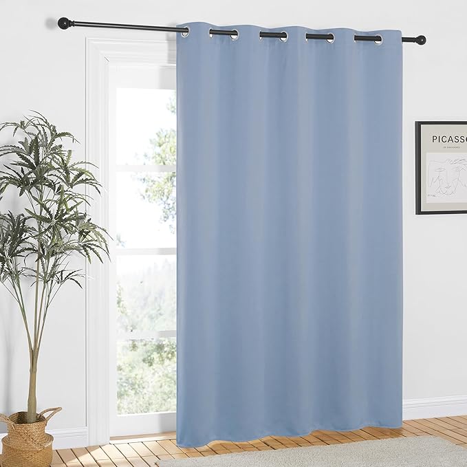 NICETOWN Vintage Blue Blackout Curtains 84 inch Length, Grommet Top Room