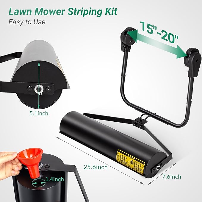 Suchtale Lawn Striping Kit for Push Mowers, Heavy-Duty Stainless Steel Roller, Universal DIY Lawn Striper with Large Easy-Fill Sand Port & Funnel, Adjustable Design, Fits Gas or Electric Lawn Mowers