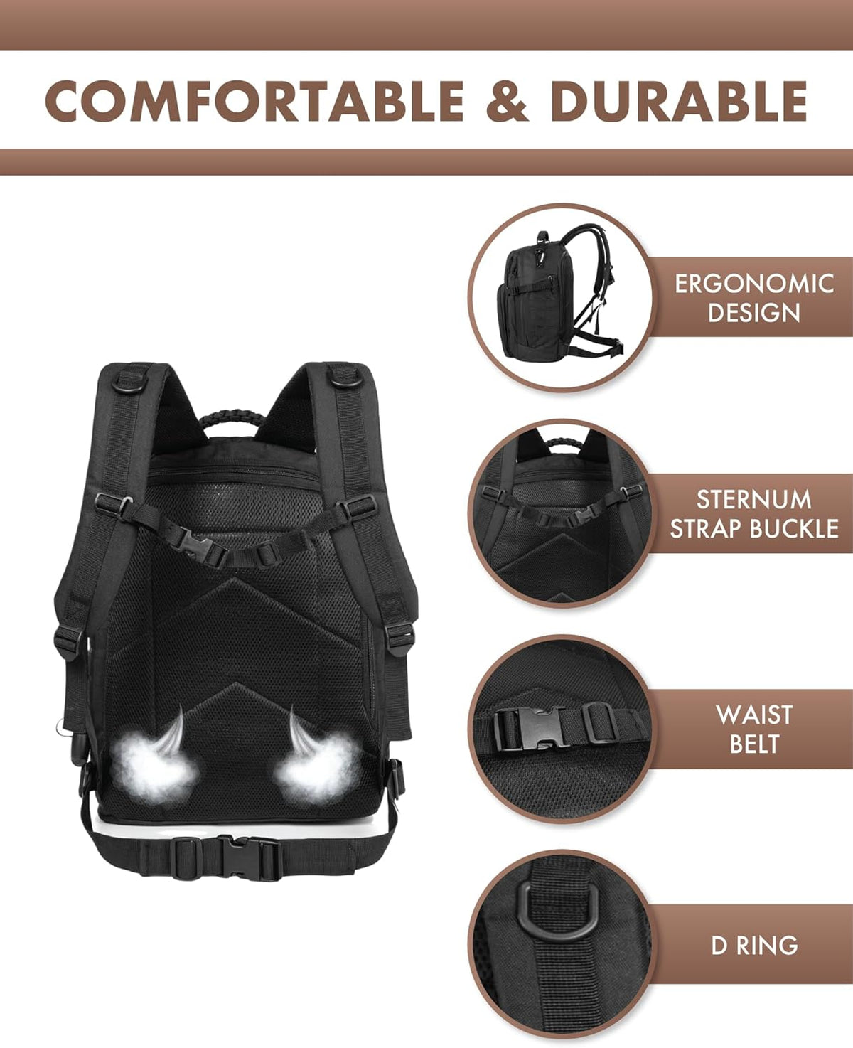 TRAILKICKER Military Tactical Backpack - 40L Lightweight EDC Daypack for Hiking & Camping | Black