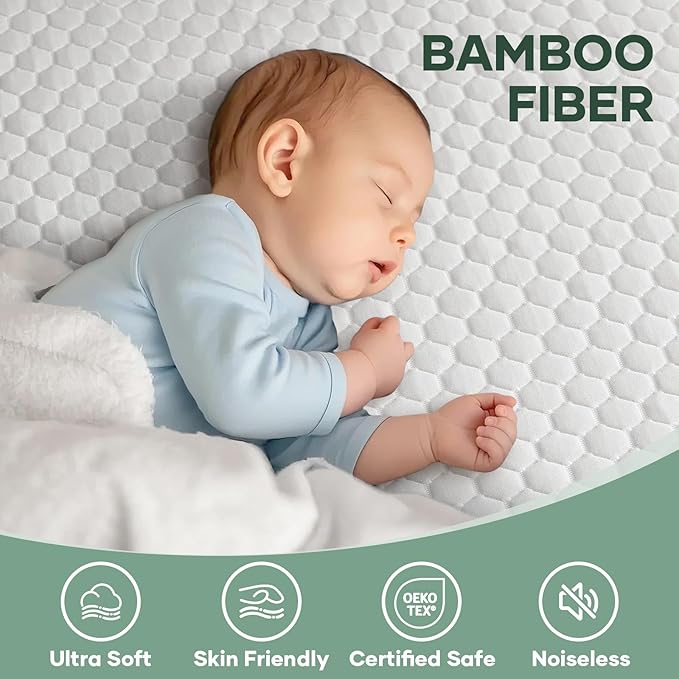 OhGeni 100% Waterproof Mattress Protector, Crib Size, Fitted Sheet with Stretchable Pockets, Deep Sleep Noiseless Soft. Breathable Cooling Hypoallergenic Material, Mattresses Cover for Bed
