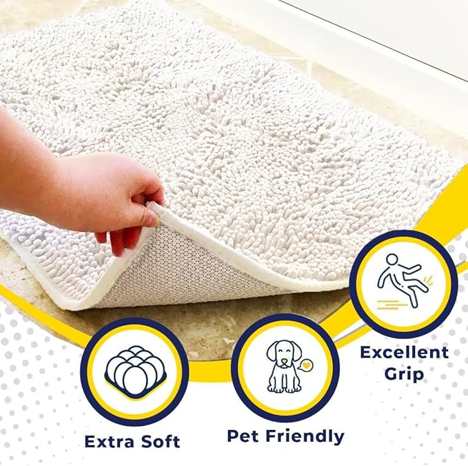 Muddy Mat® | Super Water Absorbent Door Mat Indoor, Microfiber Quick Dry Chenille Entryway Rug, Slip Resistant Front Door Mat, Indoor Mats for Entryway, Machine Washable Pet Rug, White 36"x60"