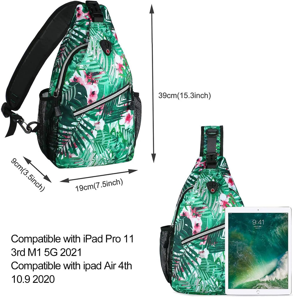 MOSISO Sling Backpack,Travel Hiking Daypack Pattern Rope Crossbody Shoulder Bag, Palm Leaf Flower