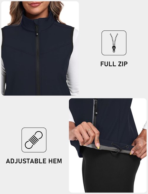 MoFiz Women's Softshell Vest - Lightweight Windproof Fleece Lined Jacket | Insulated Sleeveless Running Gear