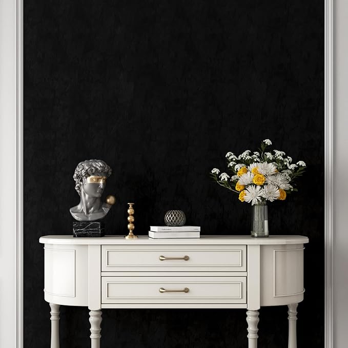 YENHOME Black Velvet Textured Peel and Stick Wallpaper Vintage Crinkle Velvet