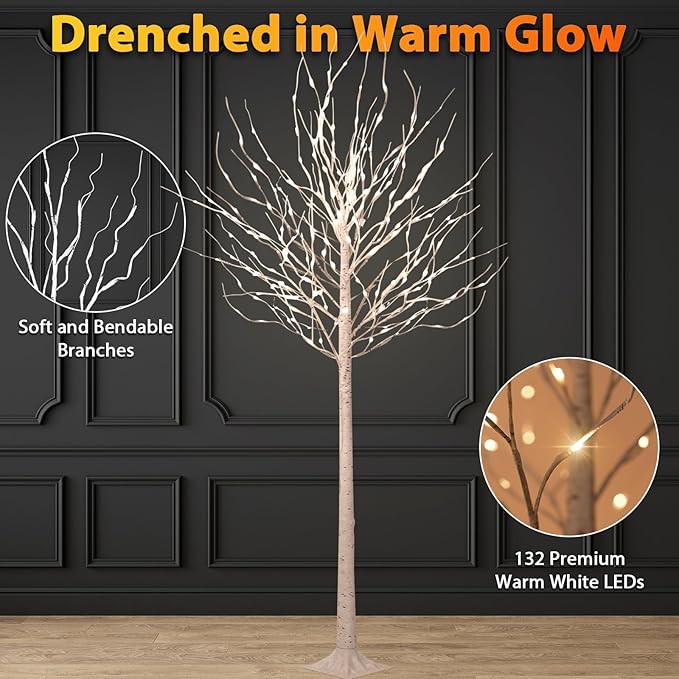 LED Birch Tree Lights, 8ft Trees with Warm White Lights, Outdoor Indoor Christmas Wedding Party Decor