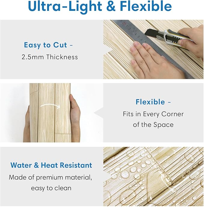 COMSTICKC Peel and Stick Faux Wood Wall Sticker Wall Panels, Ultra-Light Thin