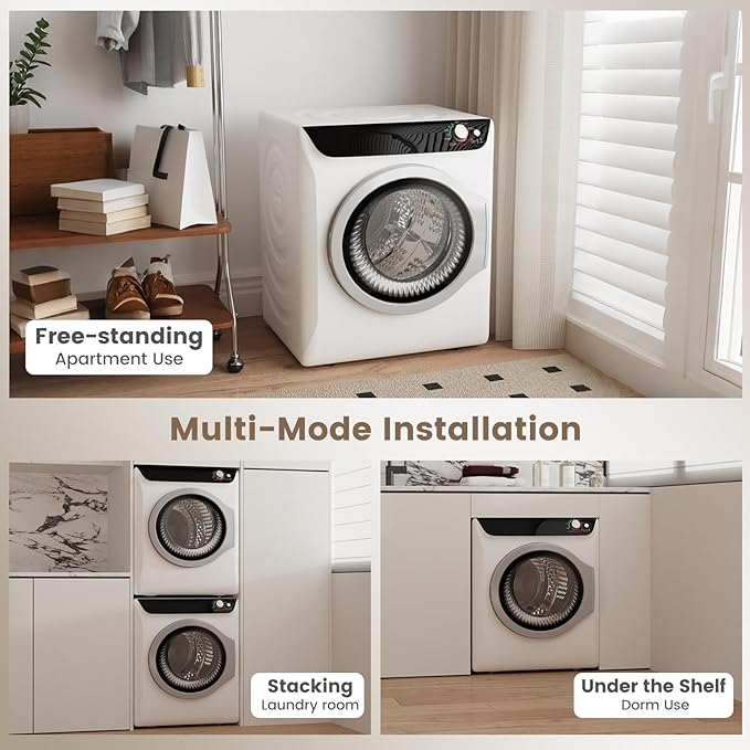 VCJ 2.6 cu.ft Portable Dryer, 1400W Electric Clothes Dryer with 5 Drying Modes & Stainless Steel Tub, Front Load Compact Dryer for Home, Apartment, Dorms