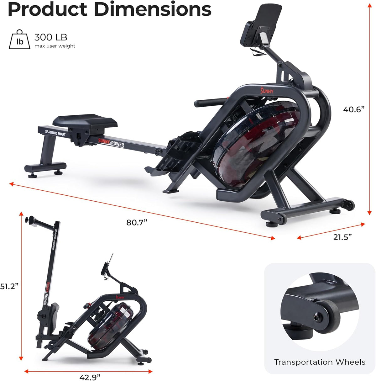 Sunny Health & Fitness Foldable Rowing Machine for Home - Full-Body Low-Impact Workout, Quiet Operation & Free SunnyFit App