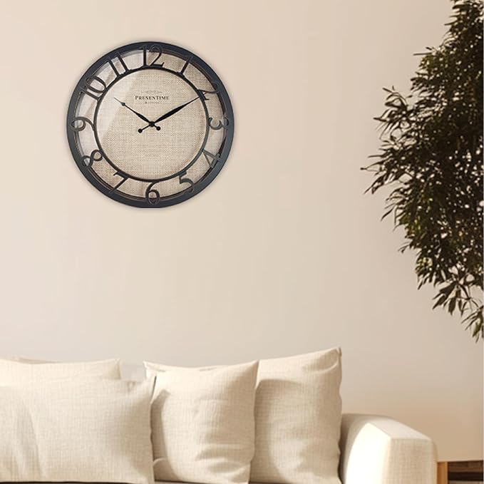 Presentime & Co 13" Farmhouse Series Wall Clock, Cottage Style, Faux Burlap