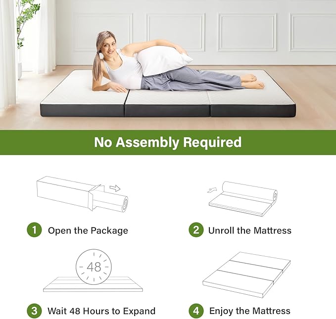 Folding Mattress 3in TwinXL Memory Foam Tri-Folding Mattress with Washable Cover Foldable Floor Mat for Guest Bed, Camping, Yoga, RV Travel, White (Size: 38" L x 80" W x 3" Th)