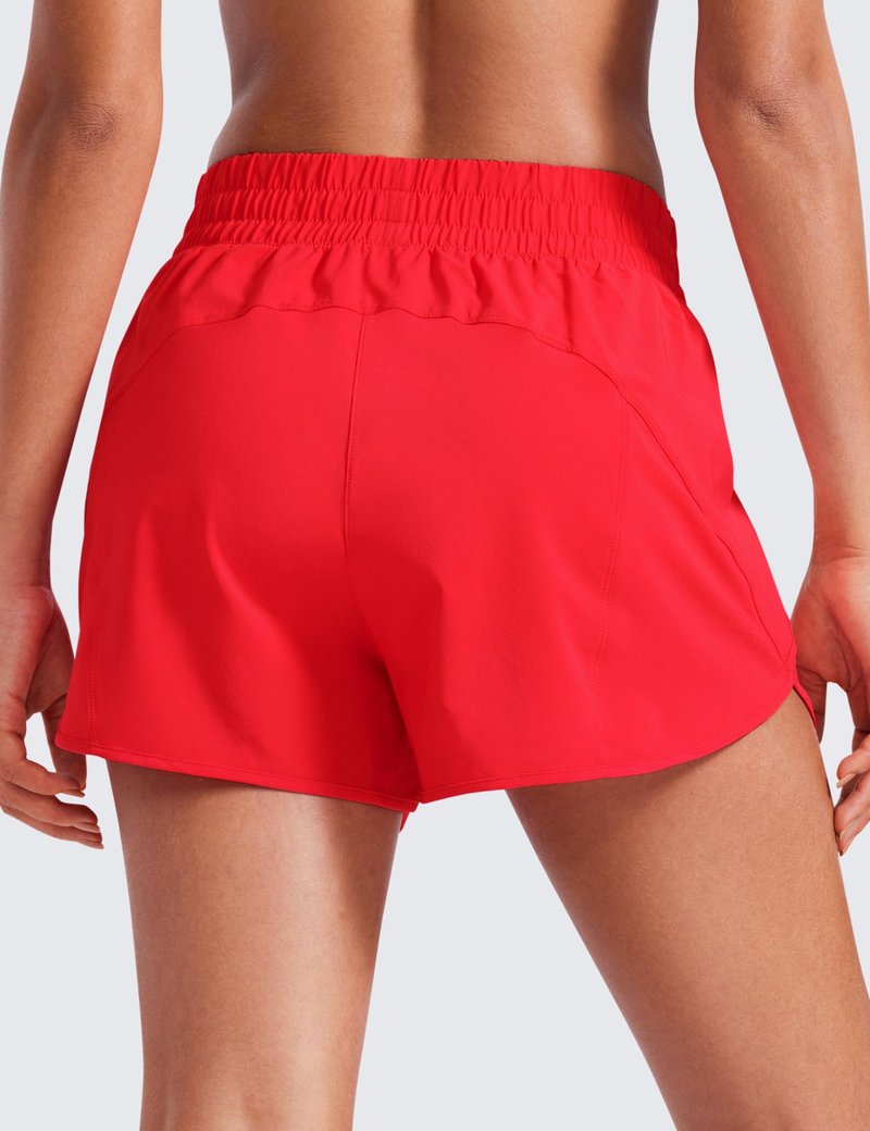 CRZ YOGA Womens High Waisted Running Shorts Mesh Liner 3'' Dolphin Quick Dry for Athletic Gym Track Workout with Zip Pocket Deep Red Large