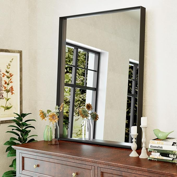 48”x 36” Black Bathroom Mirrors for Over Sink, Modern Rectangle Vanity Mirror,Shatter-Proof Tempered Glass,Metal Framed, Farmhouse Wall Mirrors Decorative (Horizontal/Vertical)