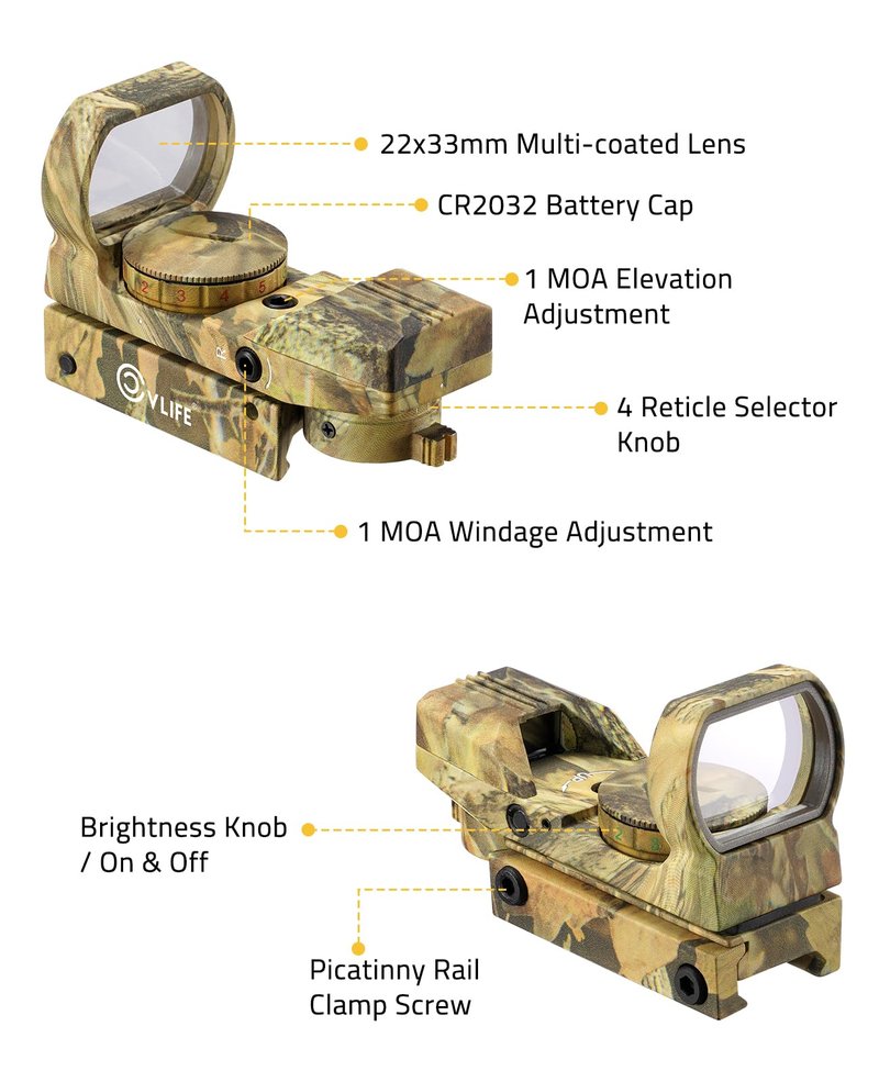 CVLIFE 1X22X33mm Red Green Dot Sight Scope Reflex Sight Optic with 20mm Rail