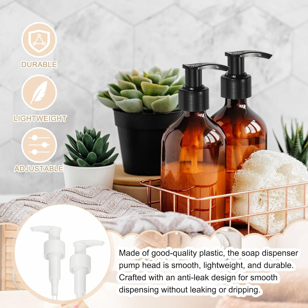uxcell 6 Pcs Soap Dispenser Pump Heads Soap Dispensers Top Pumps Replacement Switch Pumphead for Standard 24/423 Neck Size Lotion Shampoo Bottle, White