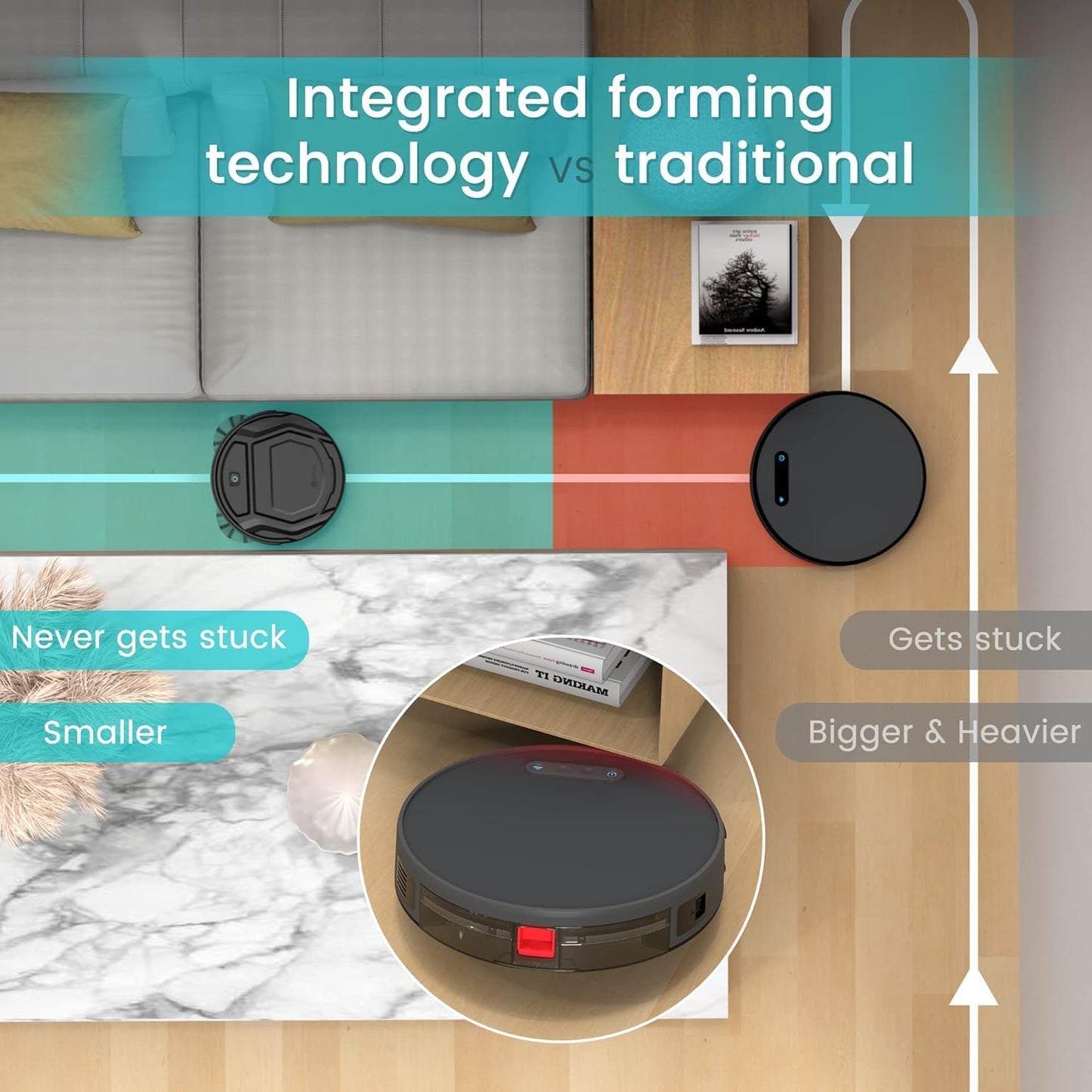 Lefant Robot Vacuum Cleaner, 120 Mins Runtime, Compact Design, Low Noise, Powerful Suction, Wi-Fi/App/Voice Control, Self-Charging, Scheduled Cleaning, Ideal for Pet Hair and Hard Floors, M210 Black