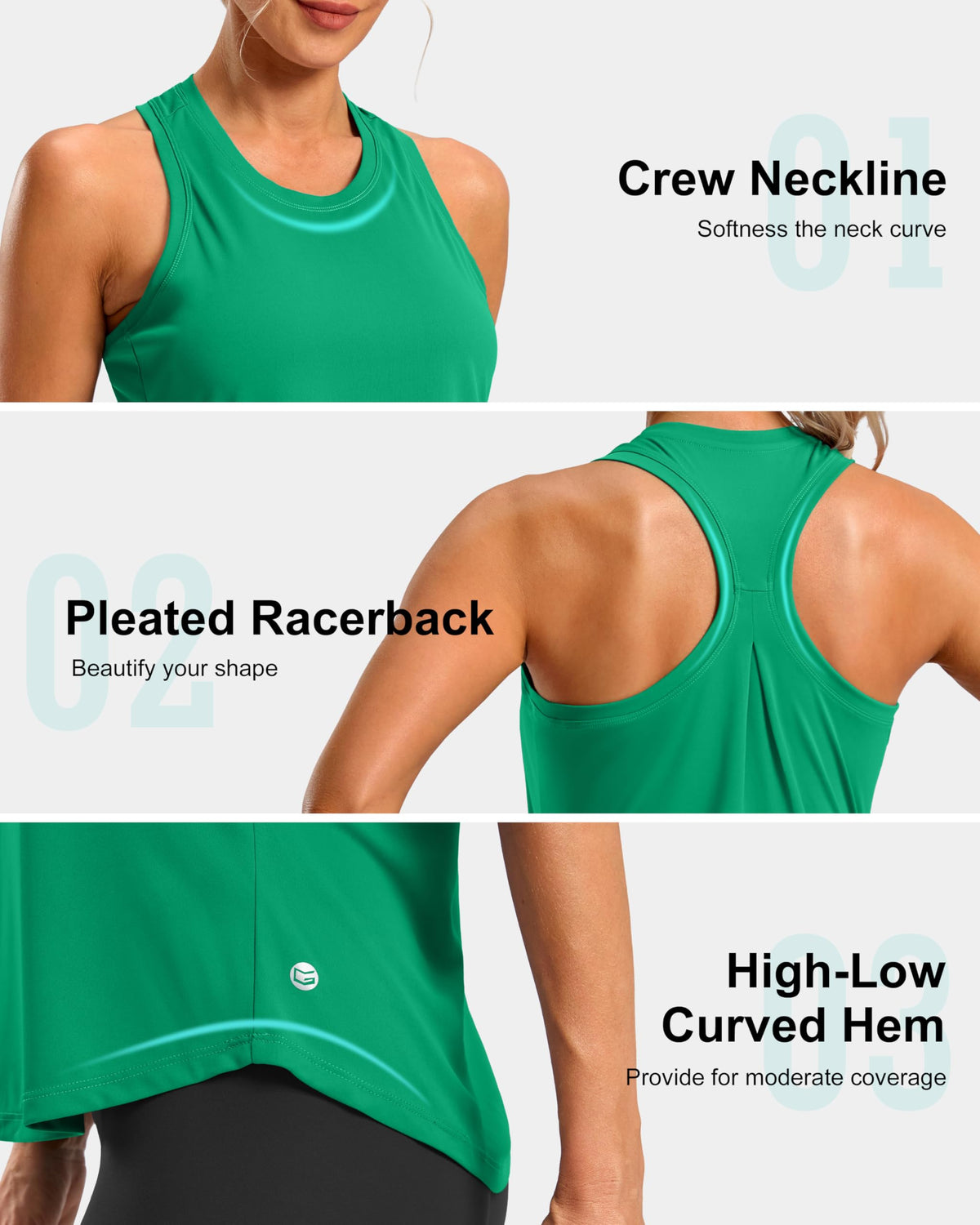 G Gradual Women's Workout Tank Tops Racerback Athletic Yoga Tops Loose Fit Sleeveless Running Gym Sports Shirts for Women(Green,XXL)