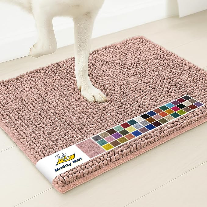 Muddy Mat® | Super Water Absorbent Door Mat Indoor, Microfiber Quick Dry Chenille Entryway Rug, Slip Resistant Front Door Mat, Indoor Mats for Entryway, Machine Washable Pet Rug, Blush Pink 20" x 48"