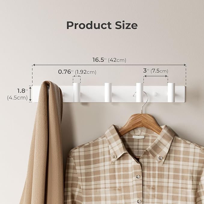 GWAAZXGZ White Wall Mounted Coat Rack – 5 T-Shaped Pegs