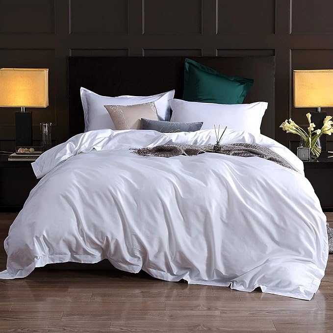 1000 Thread Count Super King Duvet Cover Set 100% Egyptian Cotton, True Luxury Hotel Quality Quilt Comforter Cover with Zipper Closure (White)