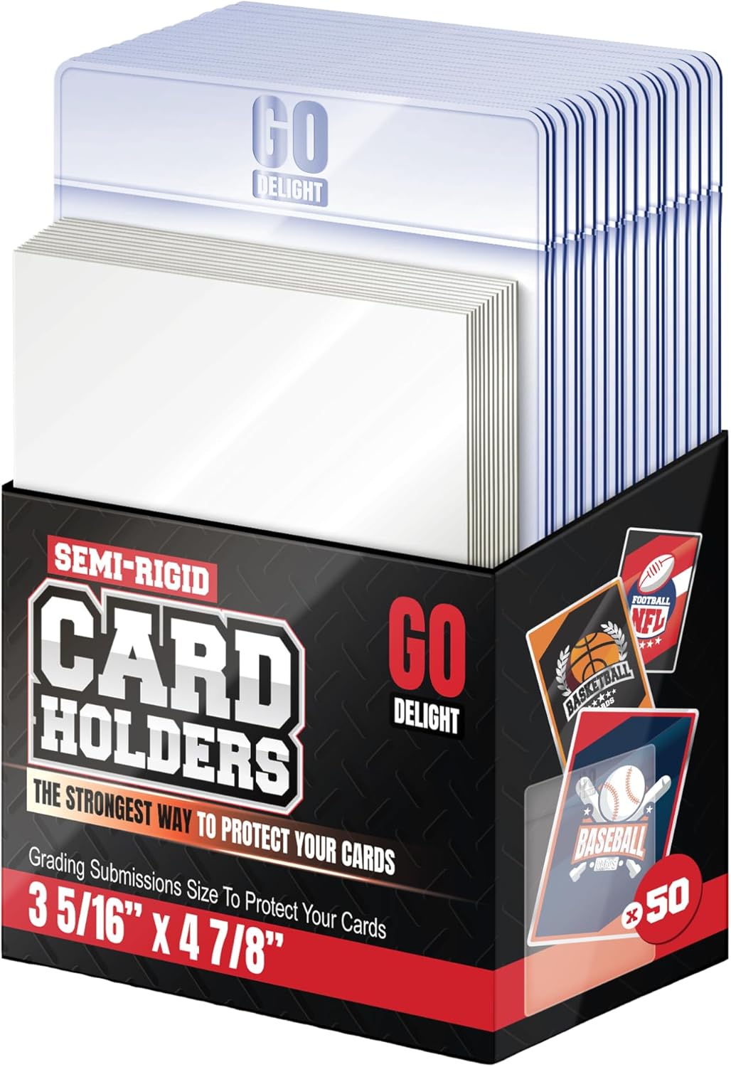 PSA Semi Rigid Card Holders - 100 Bundle for Trading Cards | 50 Holders & 50 Soft Sleeves - 3-5/16” x 4-7/8”