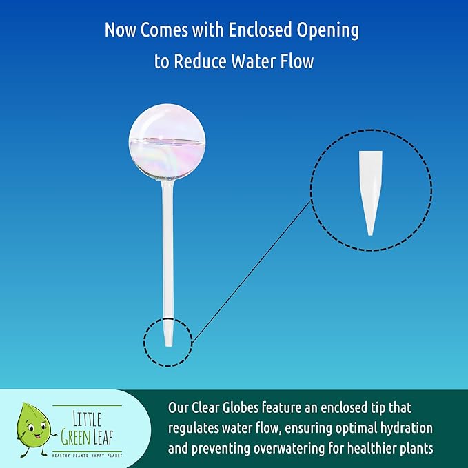 Little Green Leaf Automatic Plant Watering Globes Self Watering Planter Inserts (Set of 2) | Hands Free Clear Glass Bulbs | Planter Spikes to Support Indoor & Outdoor Plant Health (200ml)