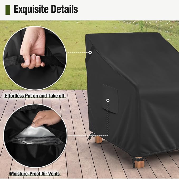 MR. COVER Outdoor Chair Covers Waterproof, Patio Furniture Covers for Rocking Chair, Heavy Duty Anti UV Chair Cover, Fits up to 35W x 37D x 36H Inches, Air Vent and Handles Included, Black, 2 Pack