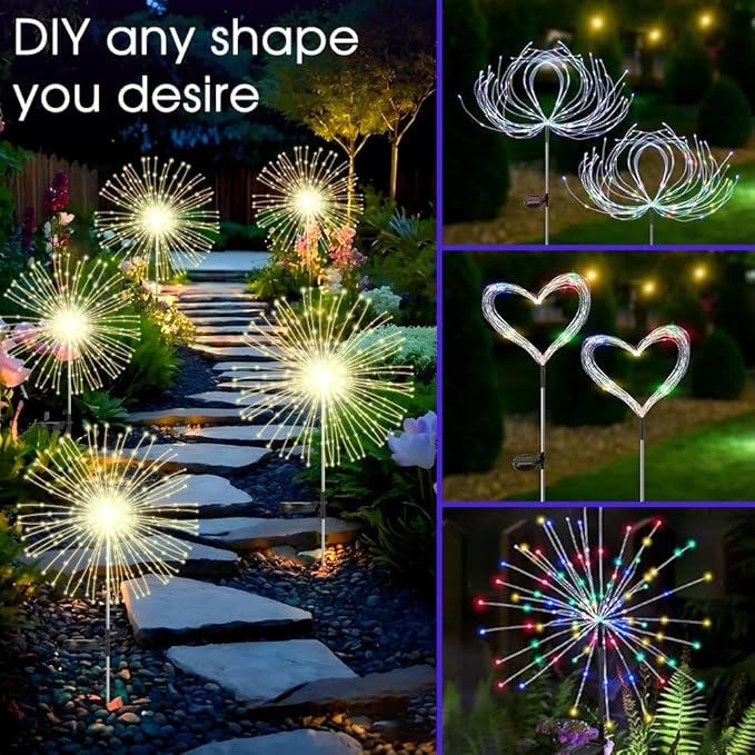 HPUFKOT Solar Garden Lights Outdoor,Waterproof Garden, 2PC 200 LED Twinkling Firework Lights Decorative with 8 Modes,Decor for Yard Patio Pathway Lawn for Yard Outside Fairy Decorative