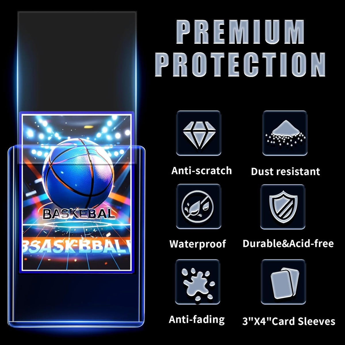 Skiennix 1000 Card Sleeves - Premium Hard Plastic Protectors for Trading Cards | 3" x 4" Size