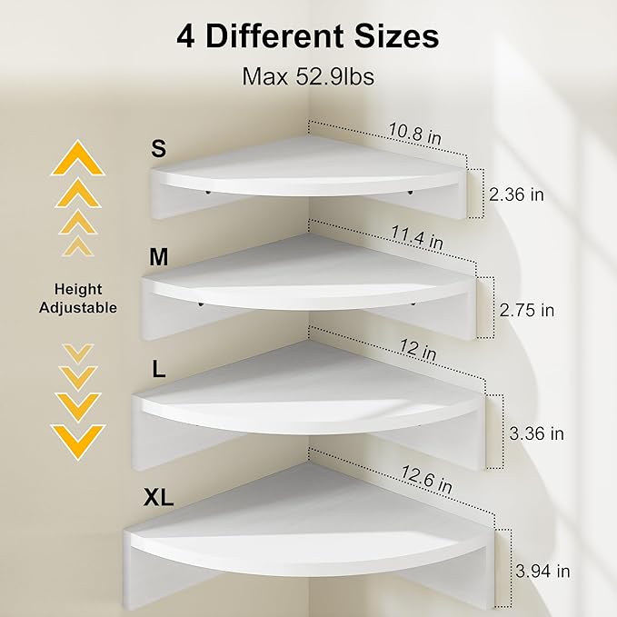 Alsonerbay White Corner Shelf Wall Mount, Large Wooden Shelves