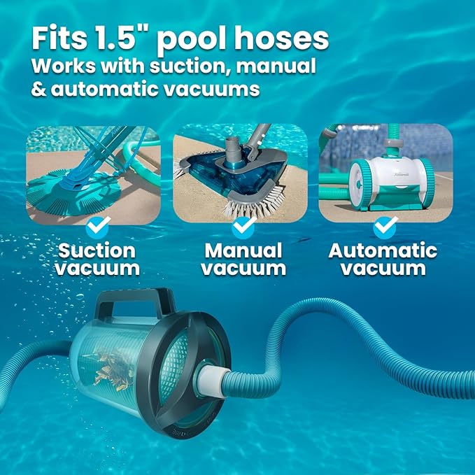 XtremepowerUS 30ft InGround Suction Vacuum Pool Cleaner Set – Climb Wall Automatic Pool Cleaner with Hose, Medium Leaf Canister, Basket & Skimmer Sock (6 Pack)
