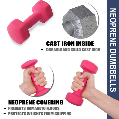 Balelinko Home Gym Equipment Workouts Strength Training Weight Loss Pilates Weights Yoga Sets Weights for Women, Men, Seniors and Youth, 4LB Pink, Pair