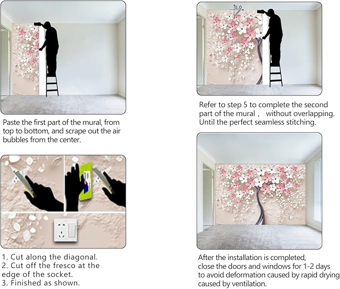 3D Relief Abstraction Pink Flowers Tree Mural Bedroom Floral Wallpaper Room